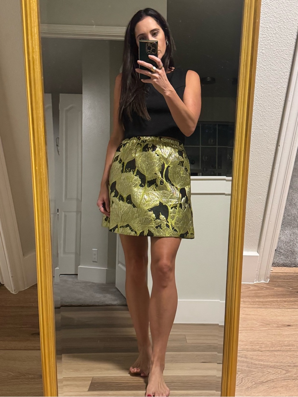 Black and Lime Jacquard Mini Skirt